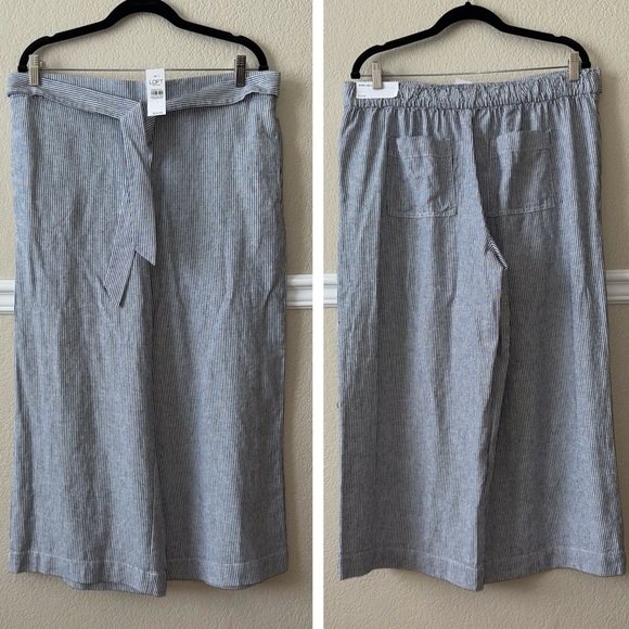 LOFT Pants - NEW Loft Linen Wide Leg Crop Striped Pull On Elastic Waist Pants Size Large